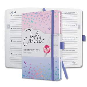 SIGEL J3347 - Wochenkalender Jolie 2023, Butterfly Confetti Candy, violett/rosa, ca. A5, Hardcover, mit Stickerbogen