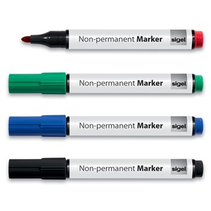Sigel MU180 - Non-permanent Marker, farbl. sort. (schwarz, rot, blau, grün), 4 Stück