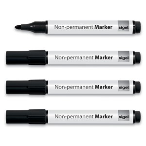 Sigel MU181 - Non-permanent Marker, schwarz, 4 Stück
