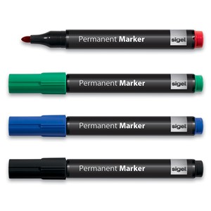 Sigel MU182 - Permanent Marker, farbl. sort. (schwarz, rot, blau, grün), 4 Stück