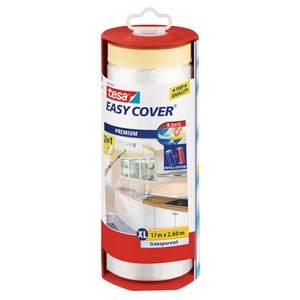 tesa 56769-00000 - Easy Cover® Premium XL, Abdeckfolie + Abdeckband, transparent/beige