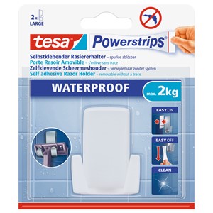 tesa 59703-00000 - Powerstrips® Waterproof Kunststoff Rasierhalter Wave, weiß